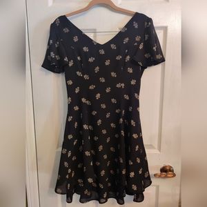 Vintage 90s Randi May Black Floral Mini Shift Dress Size 4